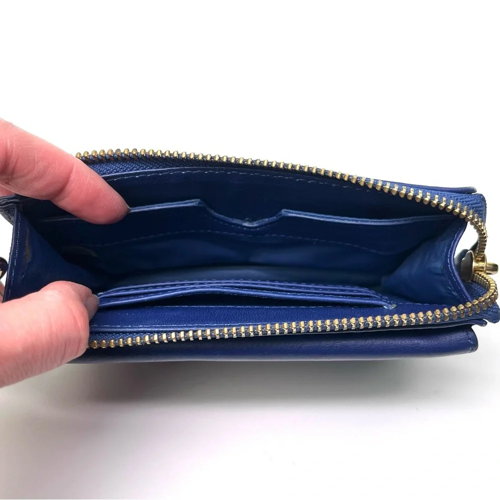 Tory Burch Navy Blue Pink Smooth Leather Wristlet/Wallet